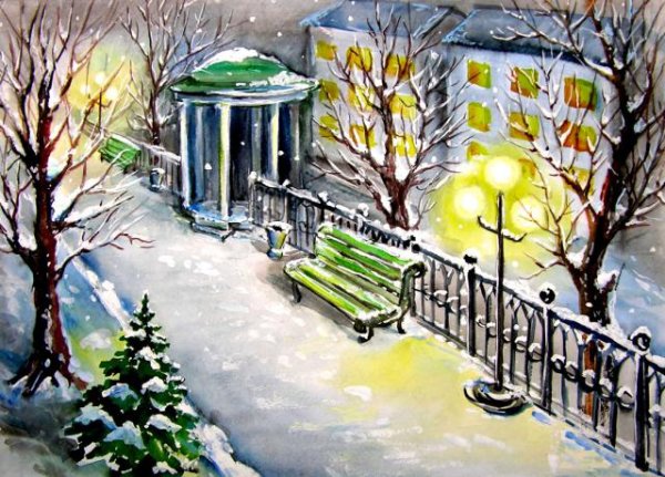 Зимний городской пейзаж для детей