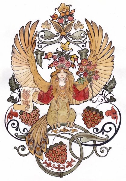 Сирин алконост Гамаюн тату