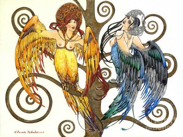 Сирин и алконост тату