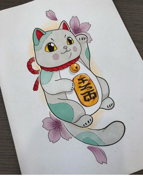 Японская кошка Манеки-неко арт