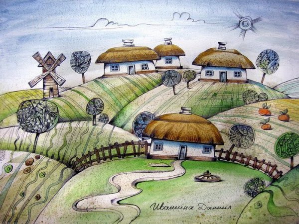 Украинская хата карандашом