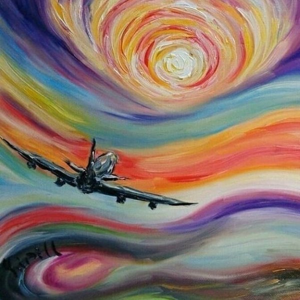 Картина маслом самолет в небе