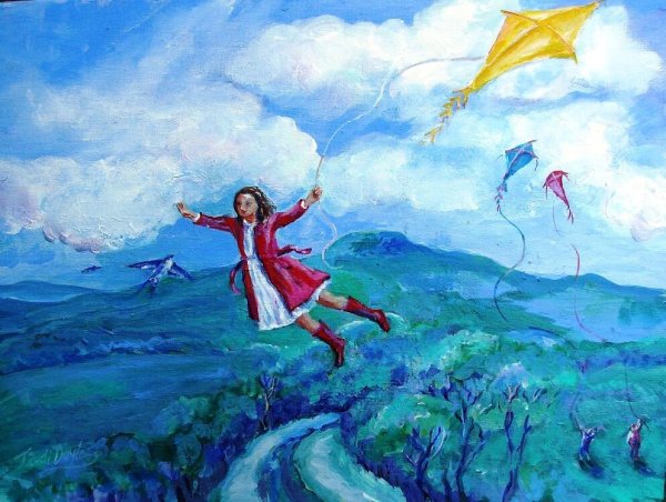 Запуск воздушного змея в живописи