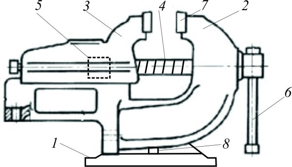 Механизм тисков слесарных схема