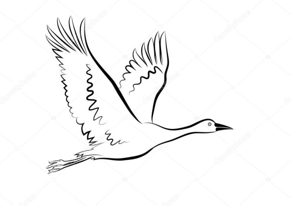 Журавль в полете трафарет