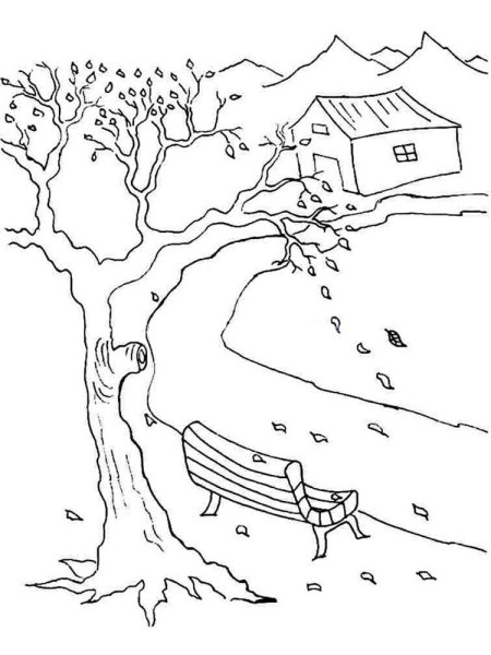 Осенний пейзаж раскраска для детей