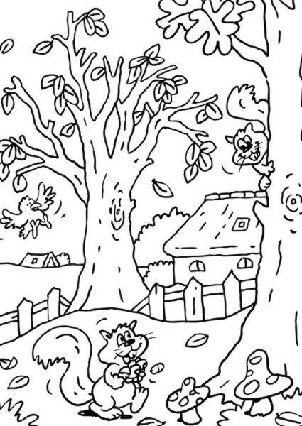 Осенний пейзаж раскраска для детей