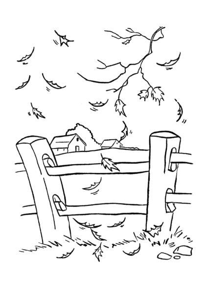 Осенний пейзаж раскраска для детей