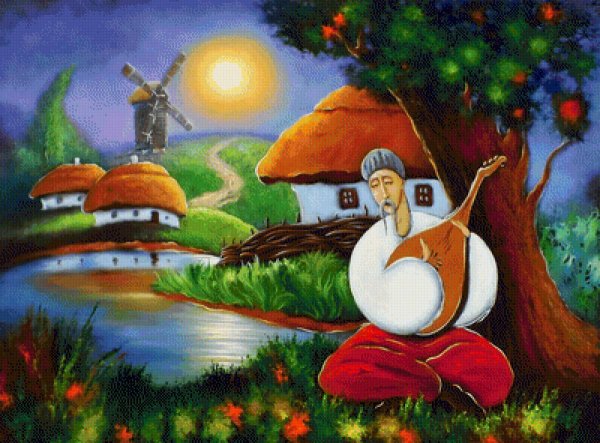 Украинская хата Мазанка Подсолнухи, мальвы