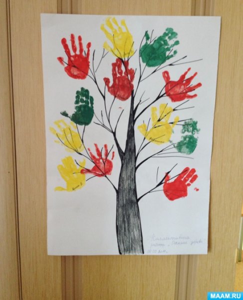 Рисование ладошками осеннее дерево