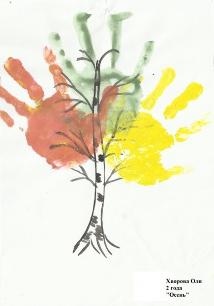 Дошкольник рисованиеддерева ладошкой