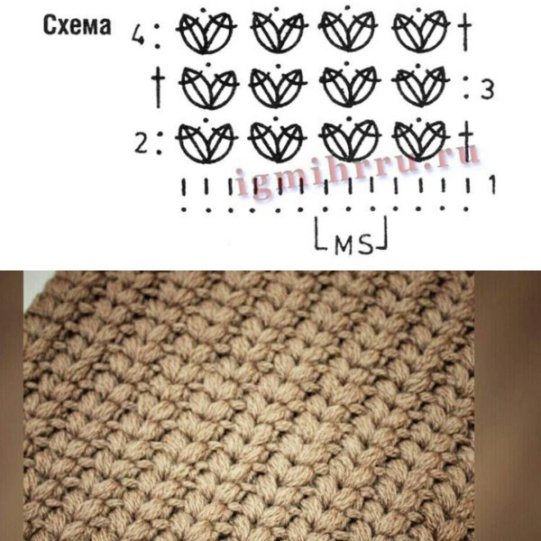 Схема пышных столбиков крючком