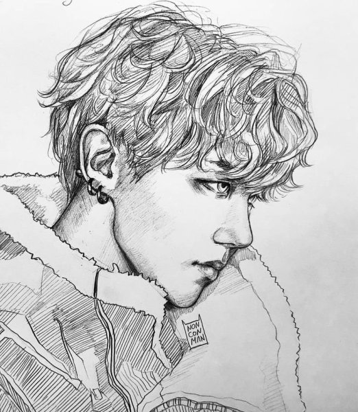 Скетч кудрявый парень