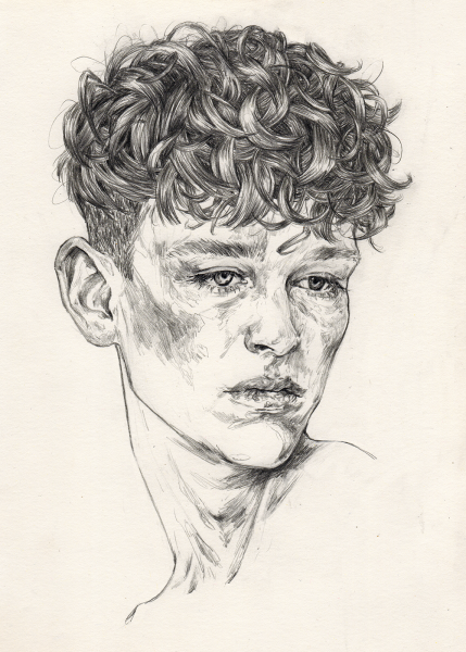 Блондин с кудрявыми волосами арт