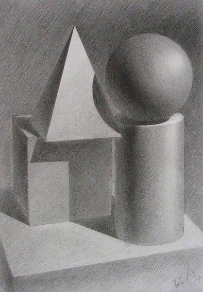 Академический натюрморт карандашом геометрические фигуры