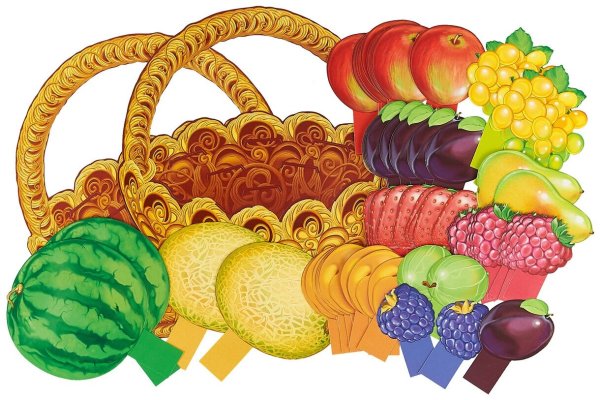 Раскраска корзина с фруктами и овощами