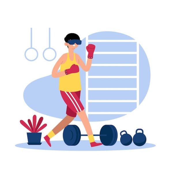 Человечек занимается спортом