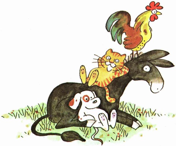 Иллюстрация к сказке братьев Гримм Бременские музыканты