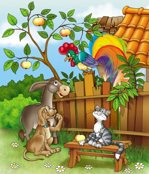 Иллюстрация к сказке братьев Гримм Бременские музыканты