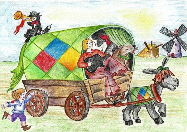 Иллюстрация к сказке братьев Гримм Бременские музыканты