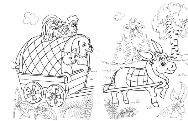 Сказка Бременские музыканты раскраска