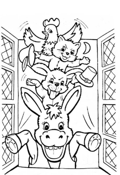 Раскраска по сказке Бременские музыканты