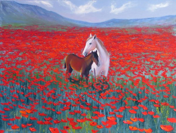 Картина лошадь в поле