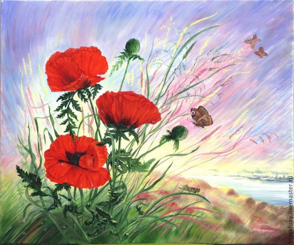 Пейзаж с красными маками