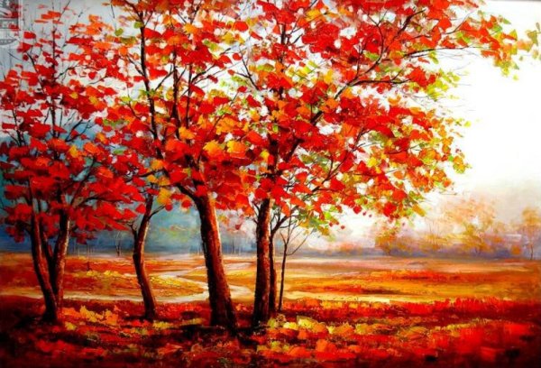 Деревья осенью живопись