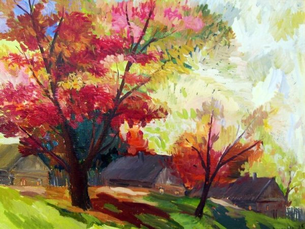 Осенний клен живопись