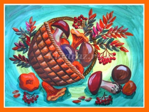 Декоративный осенний натюрморт гуашью для детей