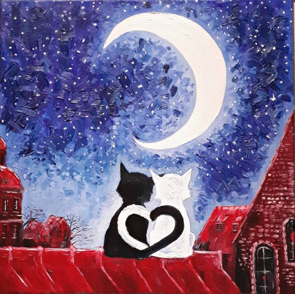 Влюбленные коты на крыше