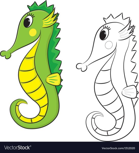 Раскраска мультяшки морской конек