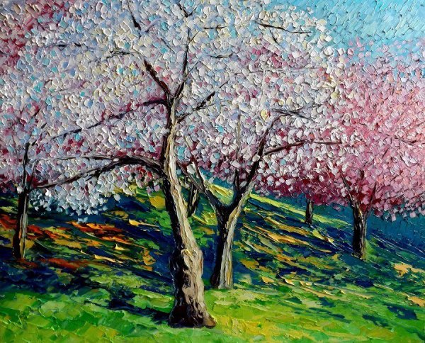 Моне персиковый сад в цвету