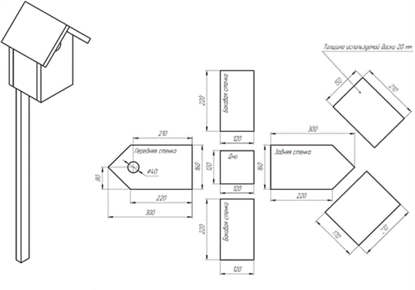 Размеры скворечника для Скворцов чертеж