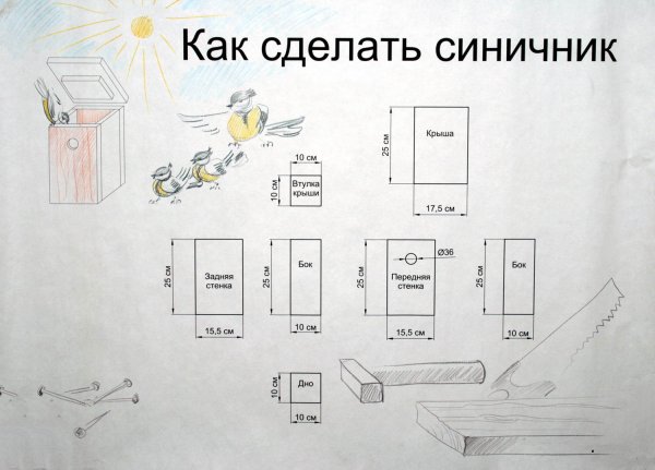 Домик для синички чертеж и Размеры