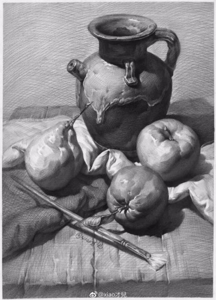 Натюрморт с птицей карандашом