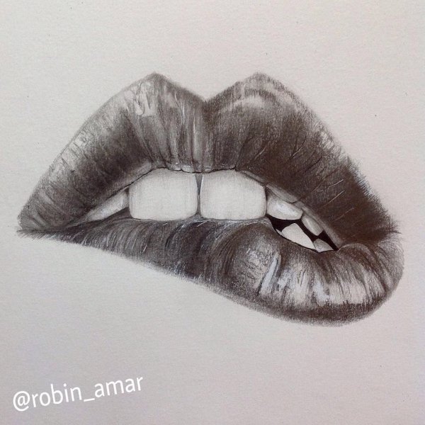 Прикусанная губа рисунок карандашом