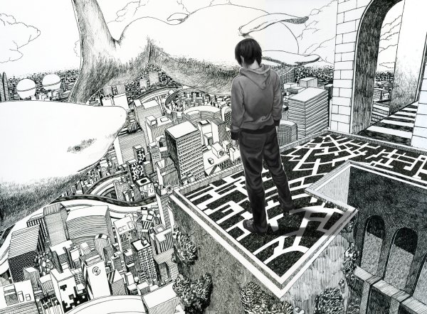 Человек на крыше арт