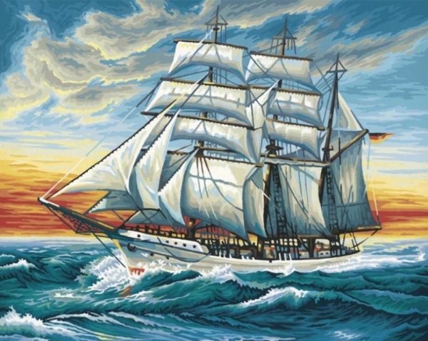 Корабль цветными карандашами