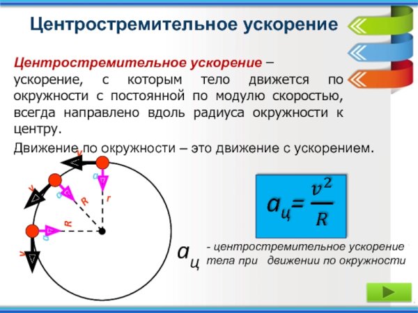 Движение тела по криволинейной траектории формула