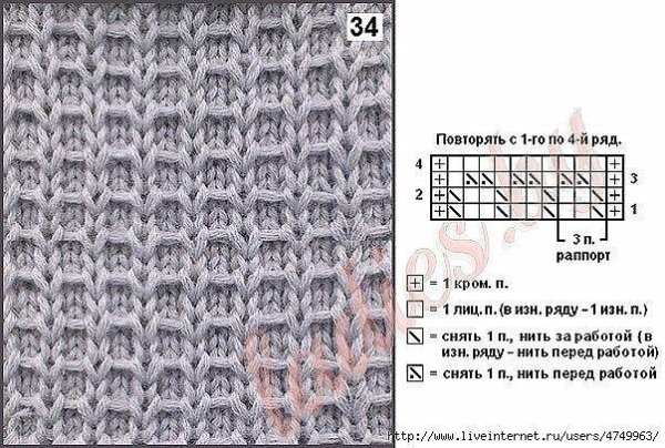 Вафельный узор спицами схема