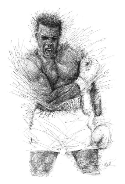 Мухаммед Али рисунок карандашом