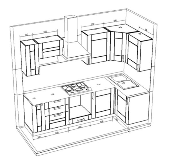 Эскиз линейной кухни