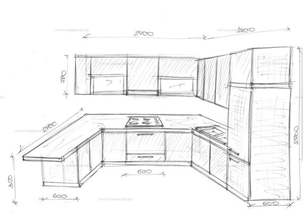 Эскиз кухни угловой