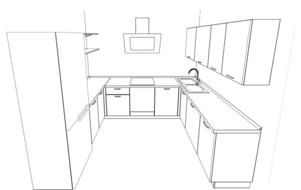 Макет для рисования кухни угловой