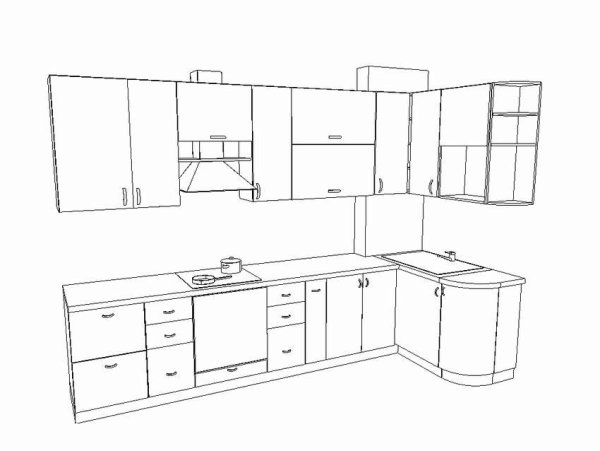 Чертеж кухни с вентиляционным коробом