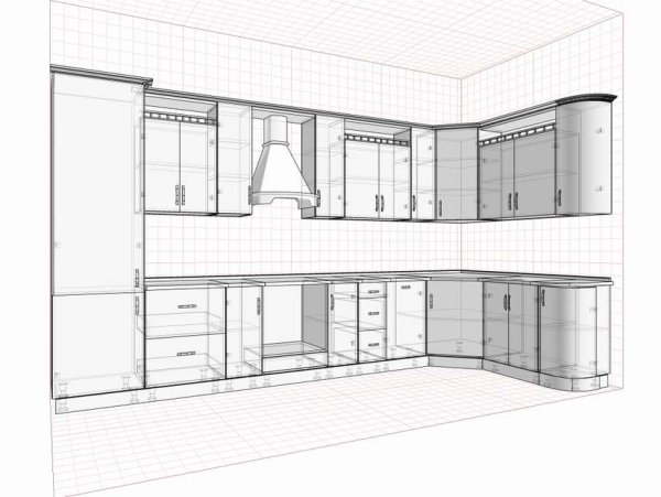 Угловая кухня эскиз сверху