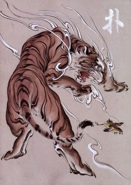 Дракон и тигр в Японии японская гравюра