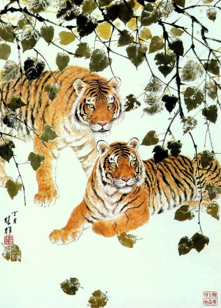 Китайская живопись гунби тигр